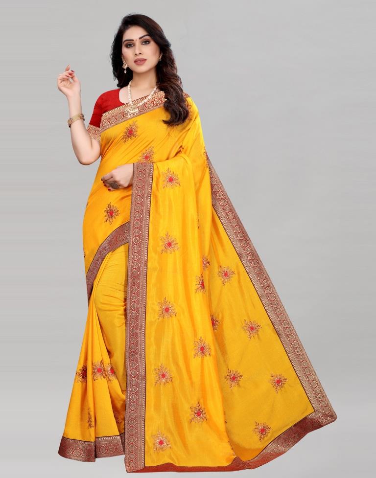 Yellow Silk Embroidered Silk Saree | Sudathi