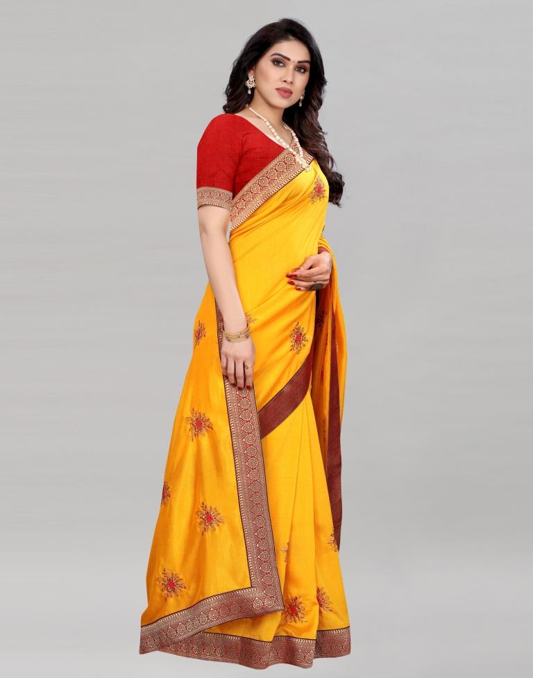 Yellow Silk Embroidered Silk Saree | Sudathi