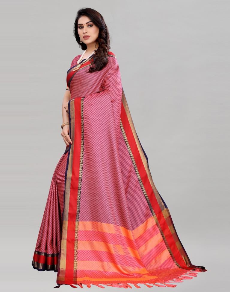 Rose Pink Hand Weaving Cotton Saree | Sudathi