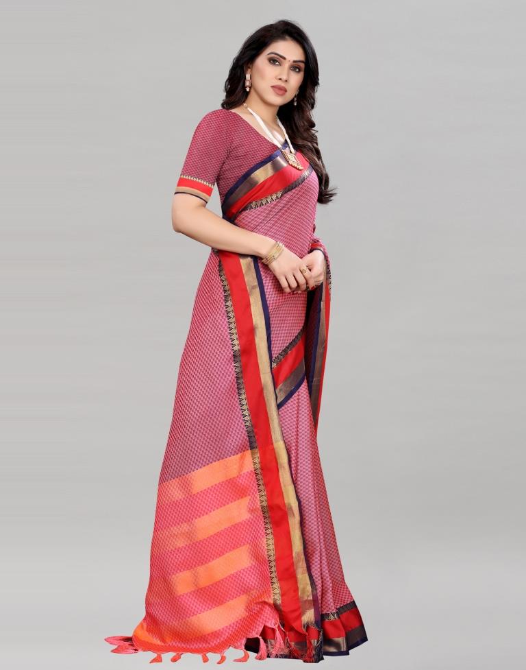 Rose Pink Hand Weaving Cotton Saree | Sudathi