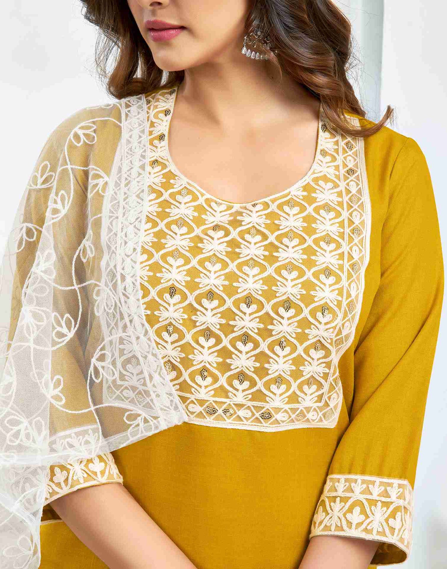 Yellow Cotton Embroidery Straight Kurta Set With Dupatta