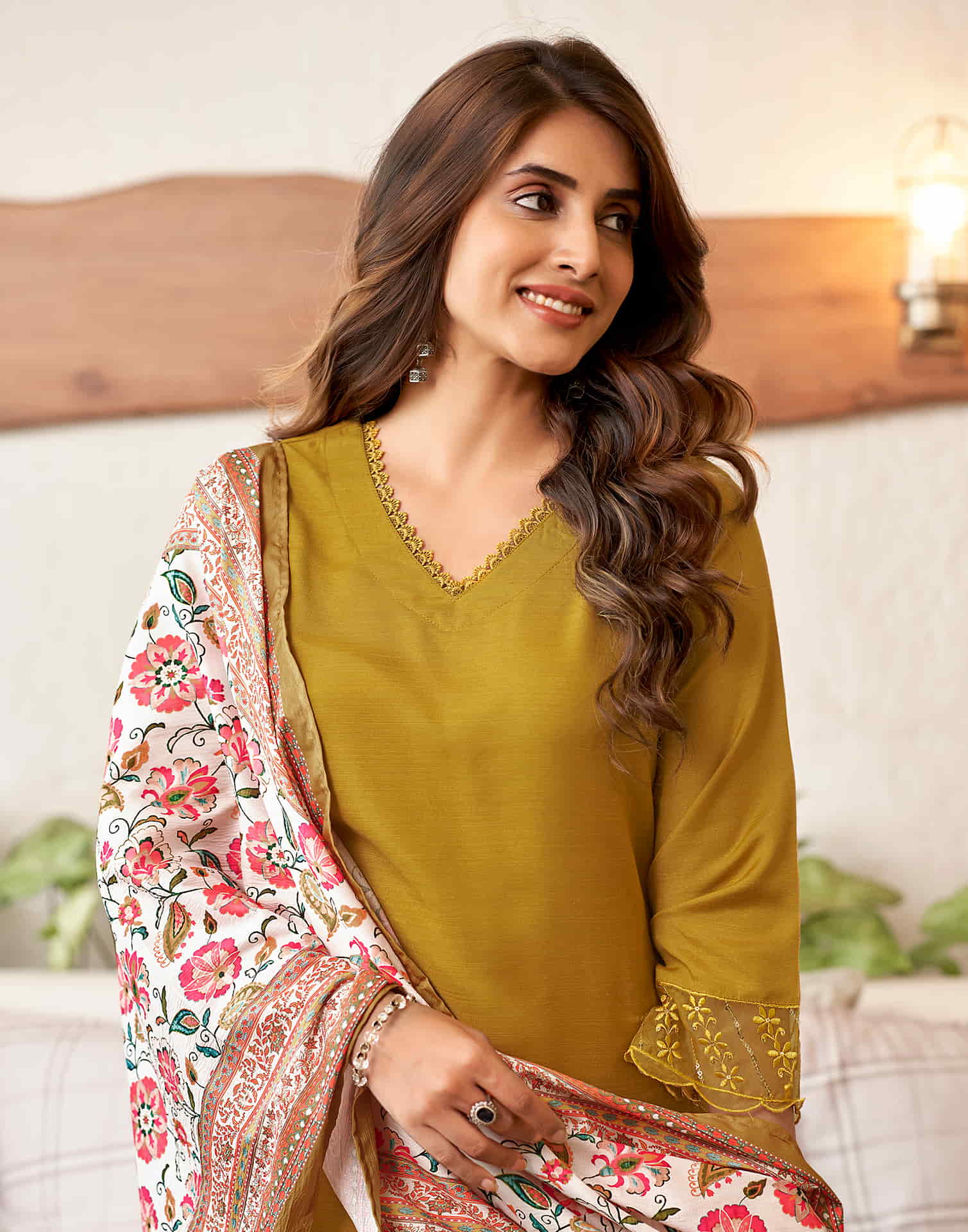 Mustard Yellow Embroidery Cotton Straight Kurta With Pant And Dupatta