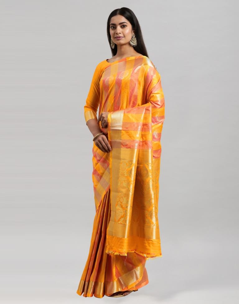 Mustard Yellow Coloured Poly Silk Banarasi Jacquard Partywear saree | Sudathi