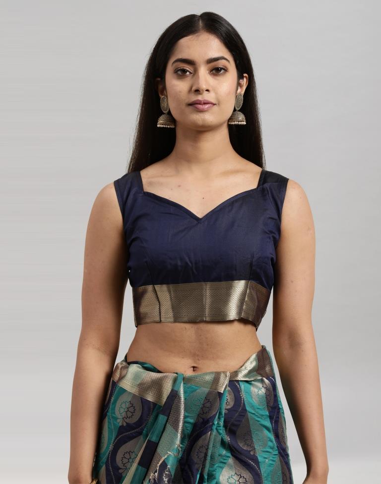 Rama Blue Coloured Poly Silk Banarasi Jacquard Partywear saree | Sudathi