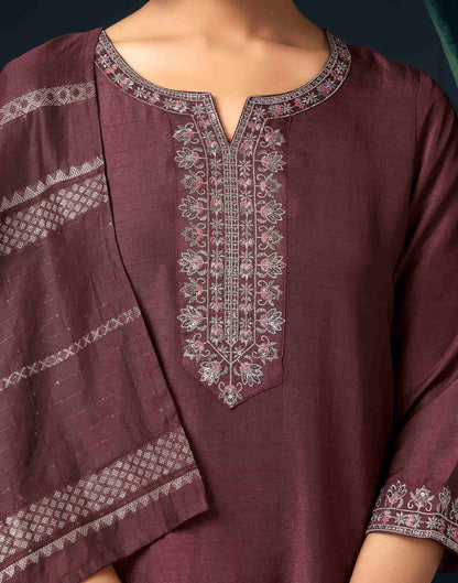 Brown Silk  Sequence Straight Kurta Set with Dupatta