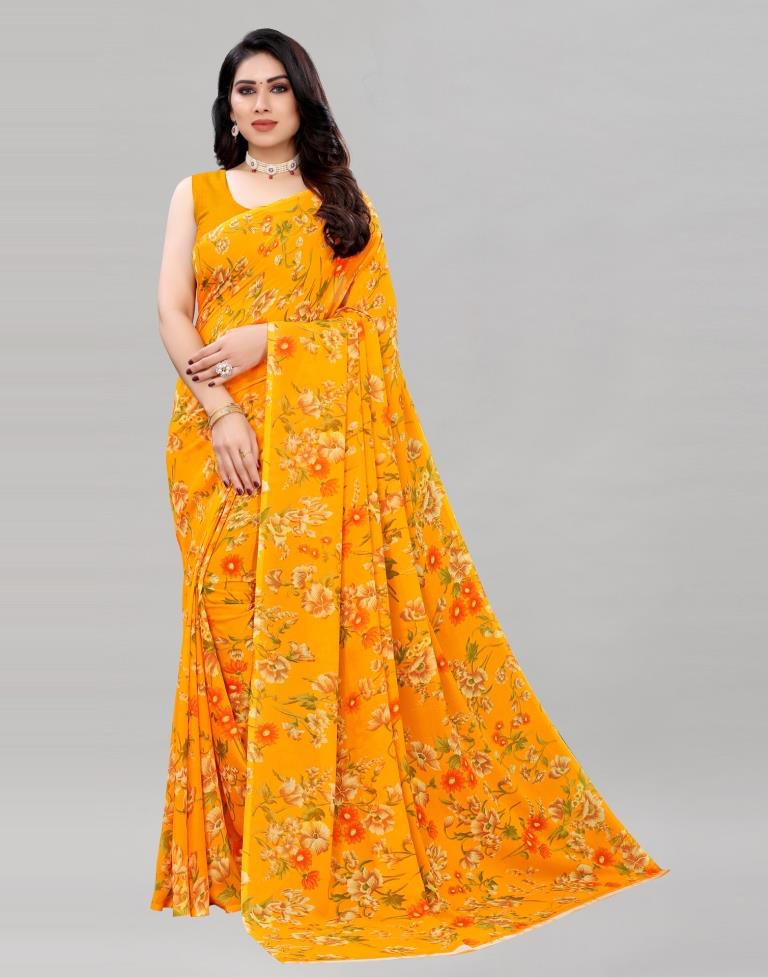 Turmeric Yellow Printed Saree | Sudathi