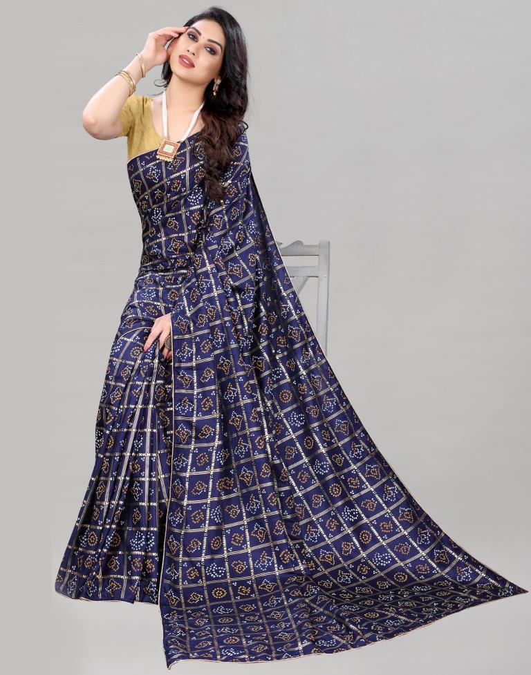 Navy Blue Coloured Dola Silk Printed Casual saree | Sudathi
