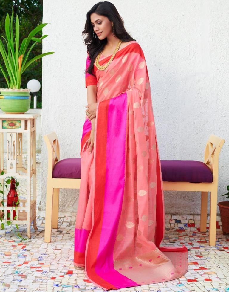 Rouge Pink Coloured Poly Cotton Banarasi Jacquard Partywear saree | Sudathi
