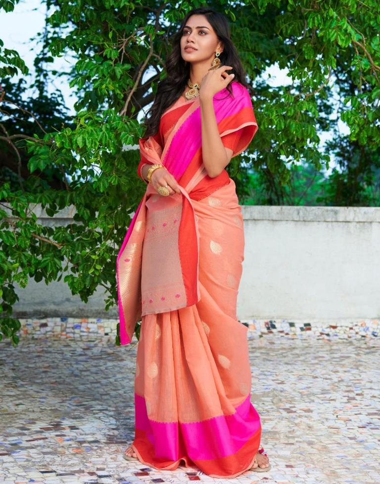 Orange Coloured Poly Cotton Banarasi Jacquard Partywear saree | Sudathi