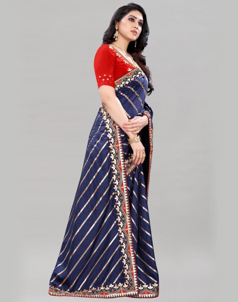 Navy Blue Embroidered Silk Saree | Sudathi