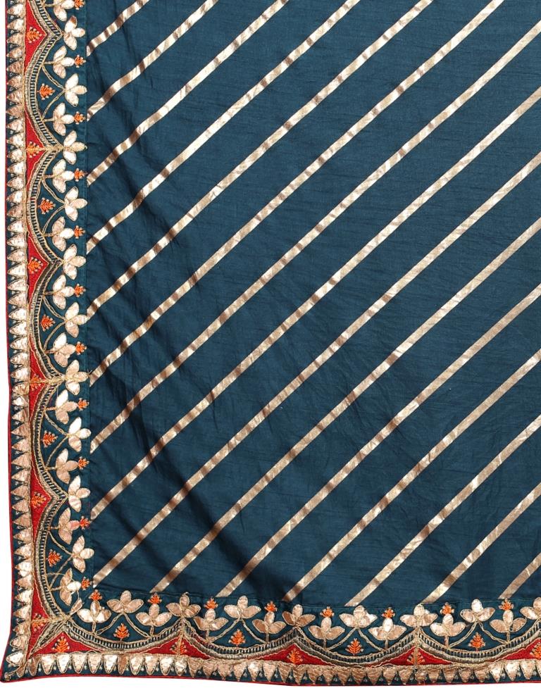 Teal Blue Embroidered Silk Saree | Sudathi