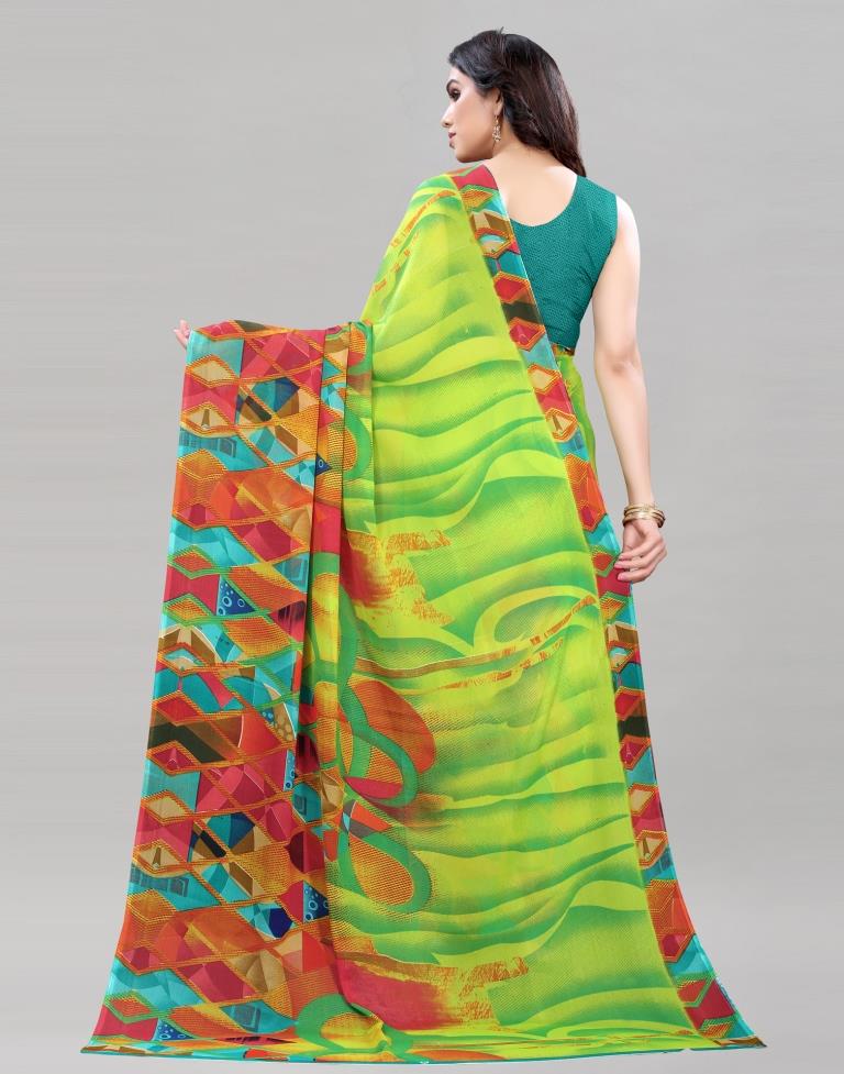 Parrot Green Printed Saree | Sudathi