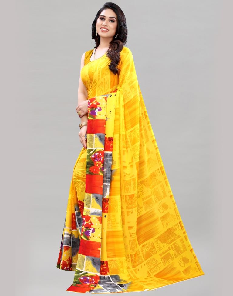 Mustard Yellow Printed Saree | Sudathi