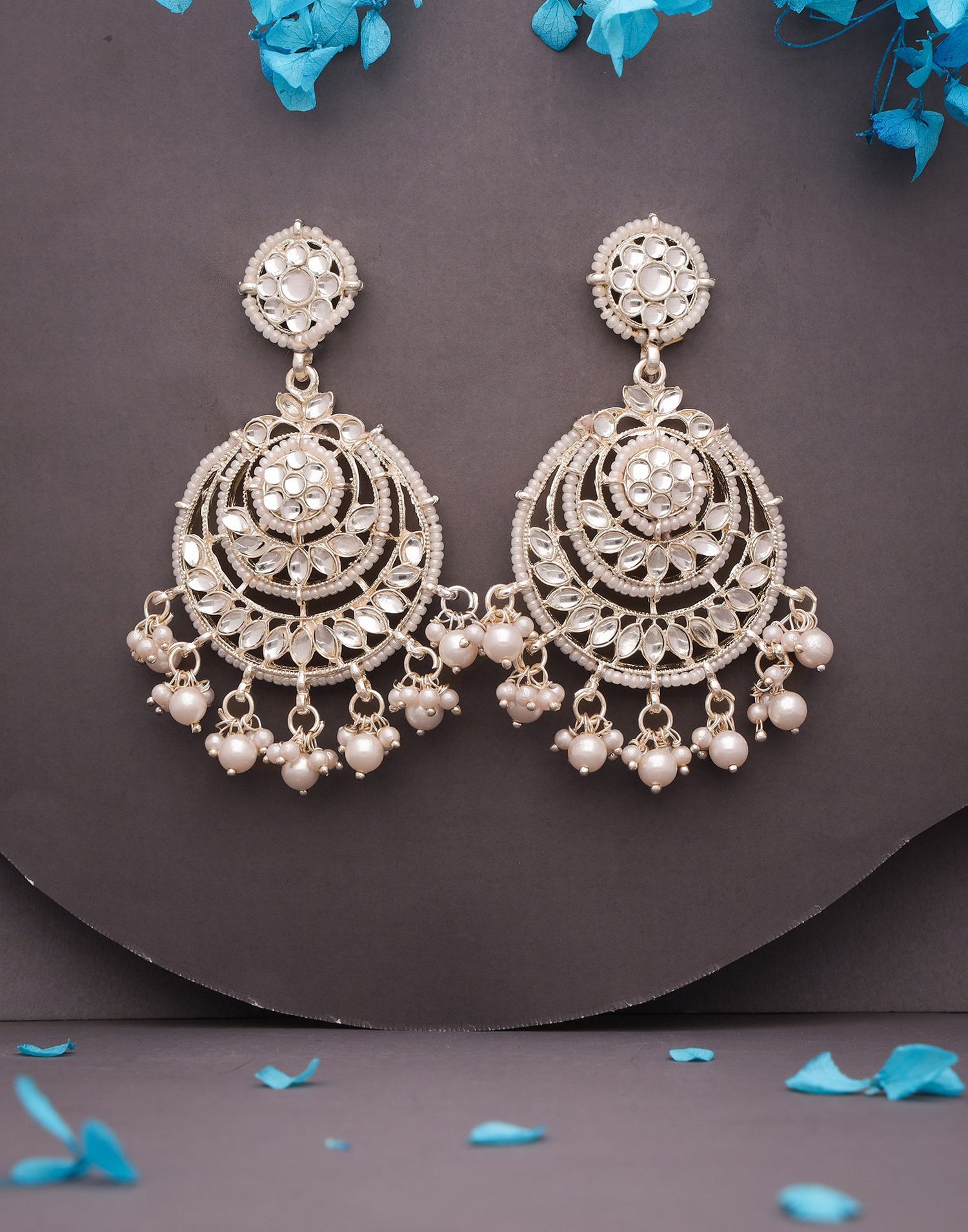 White Gold Polish Chandbali Earring