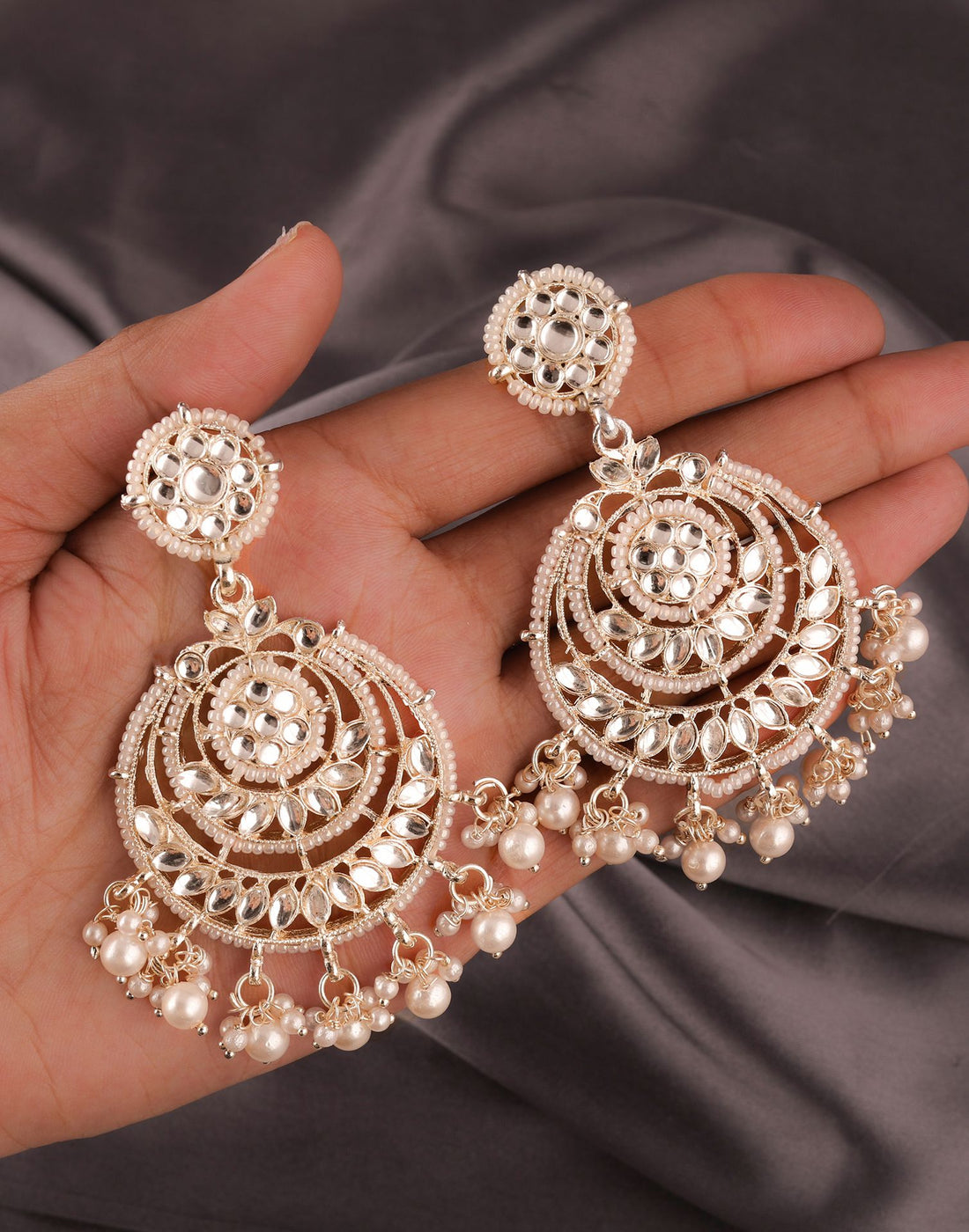 White Gold Polish Chandbali Earring