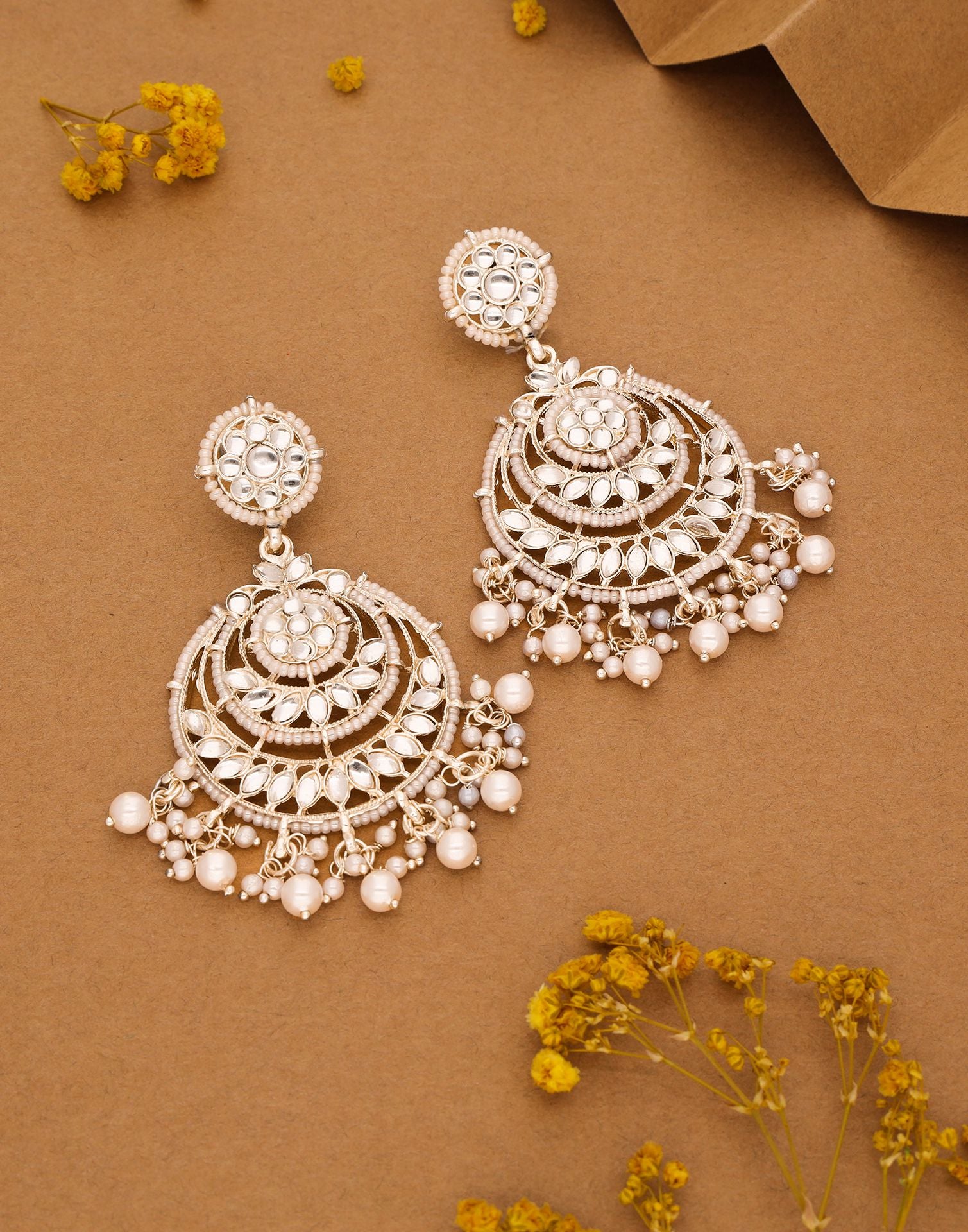 White Gold Polish Chandbali Earring