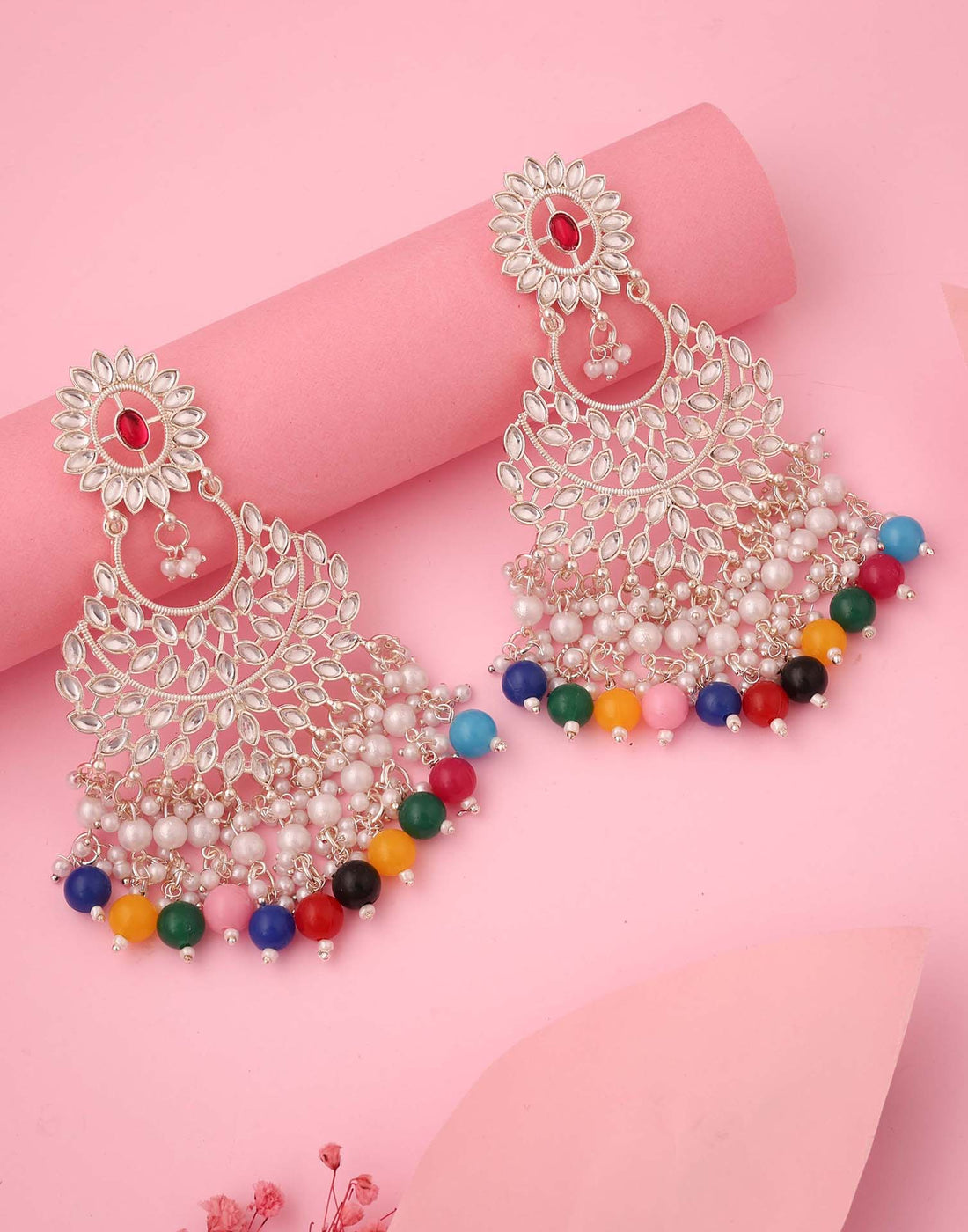 Multicolor Rhodium Silver Polish Dangle Earring