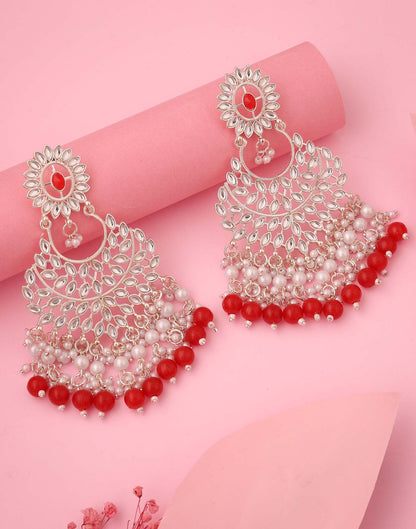 Red Rhodium Silver Polish Dangle Earring