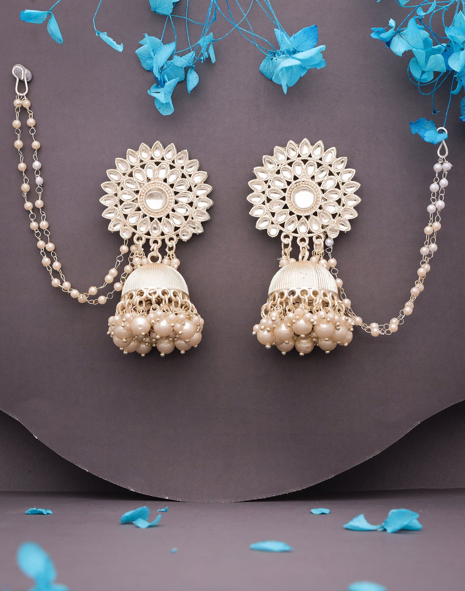 White Gold Polish Jhumka Earring