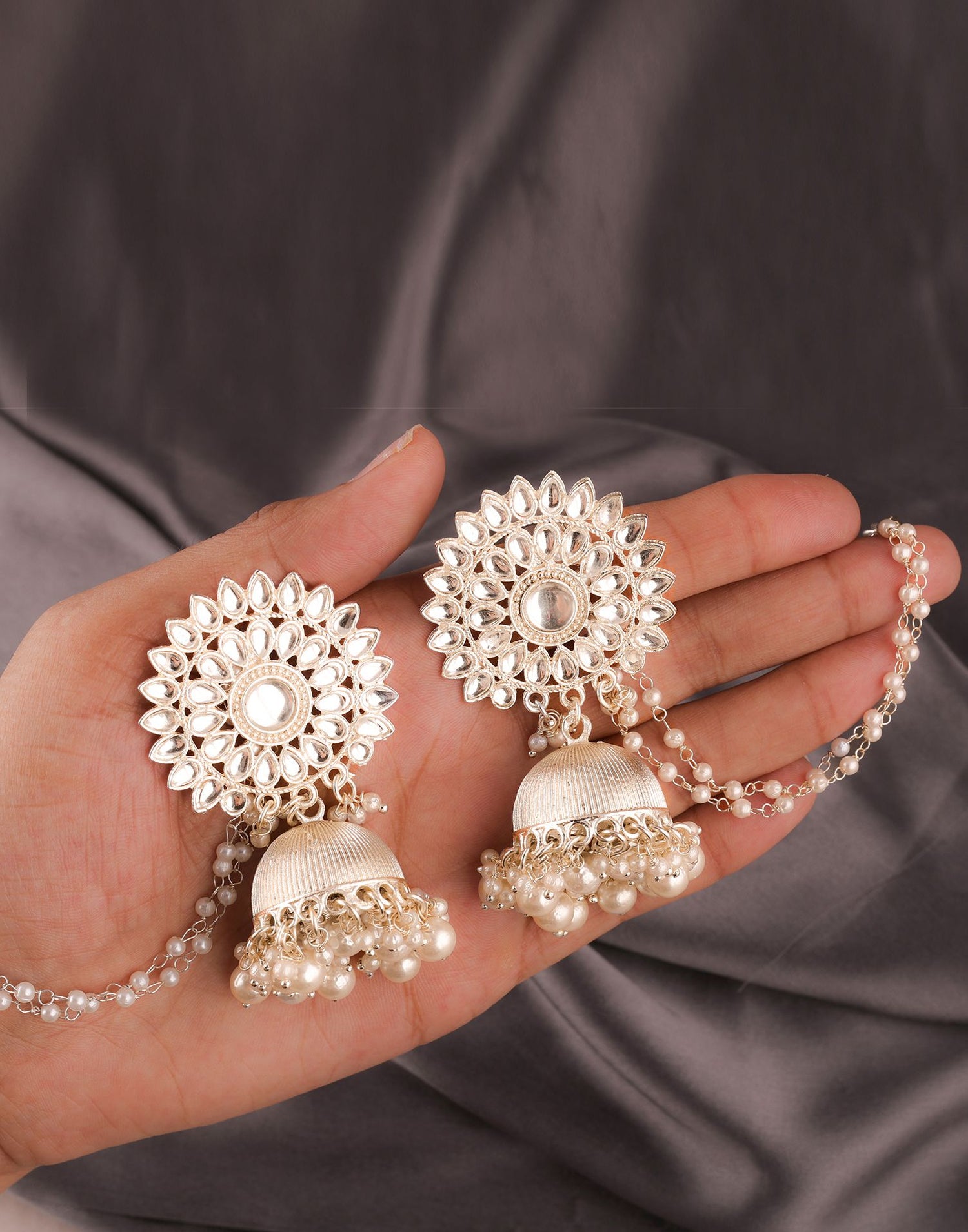 White Gold Polish Jhumka Earring