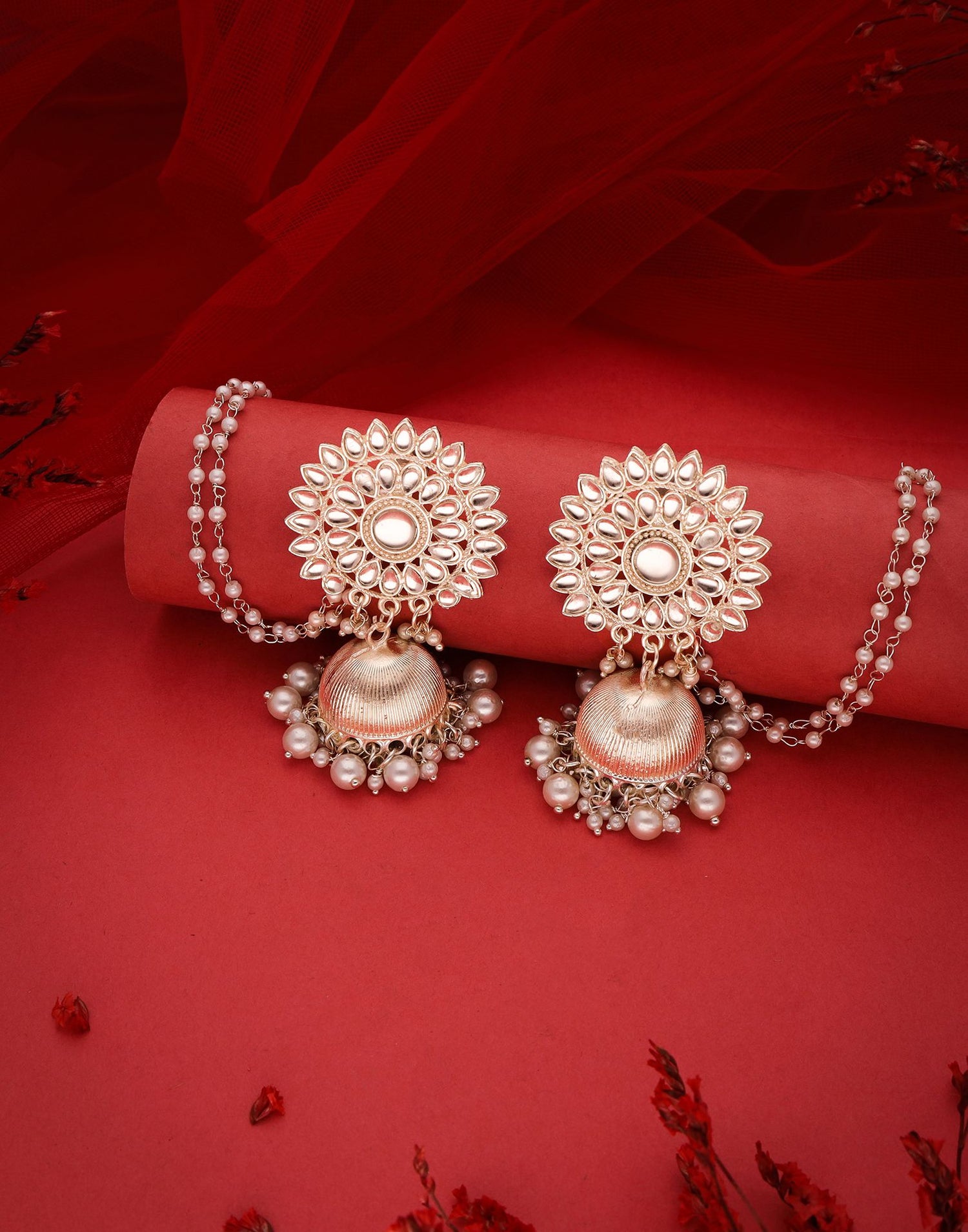 White Gold Polish Jhumka Earring