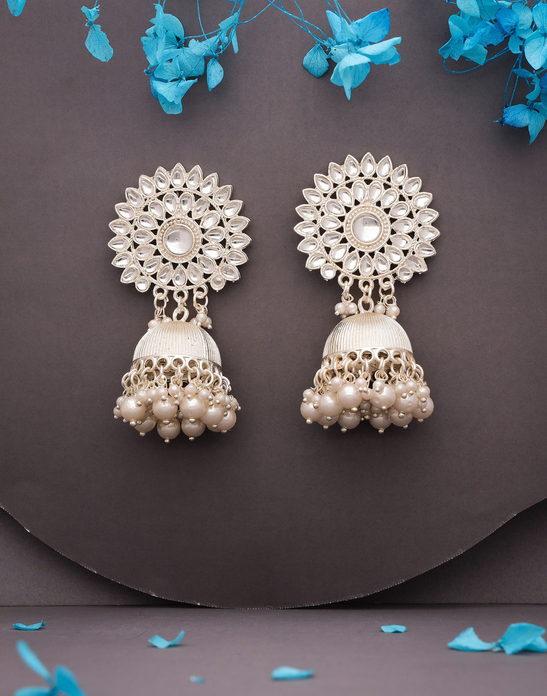 White Gold Polish Jhumka Earring