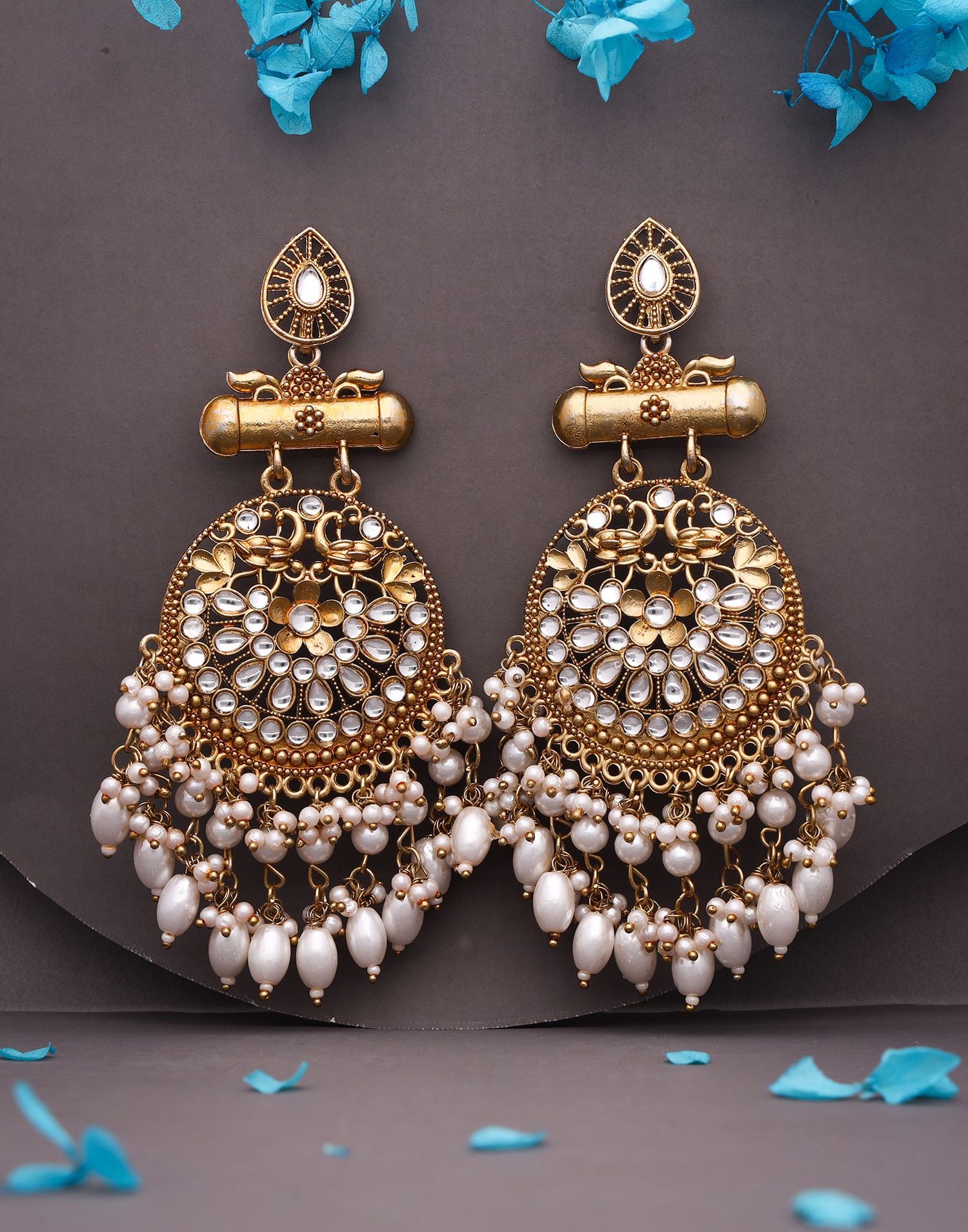 White Mendi Gold Polish Dangle Earring