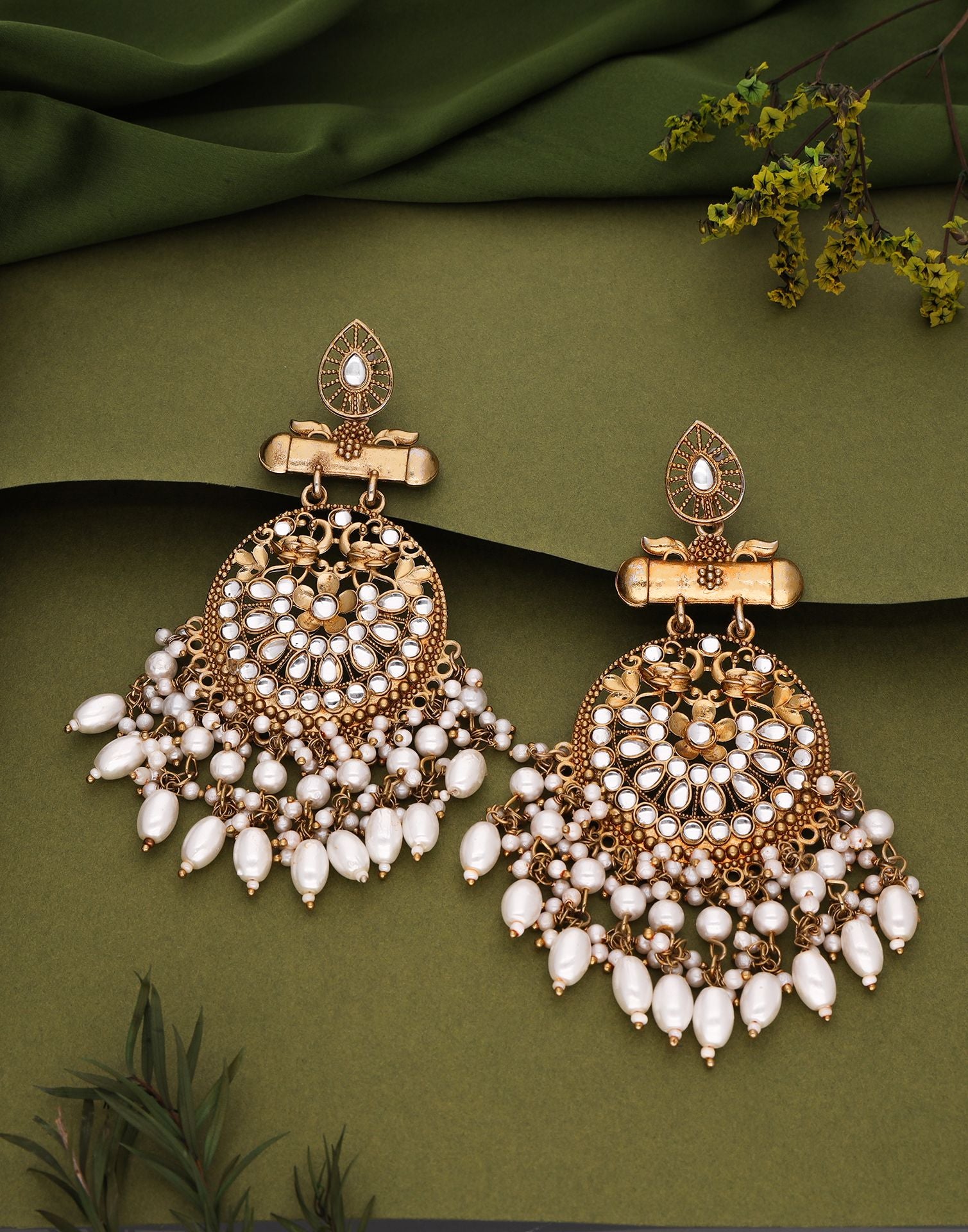 White Mendi Gold Polish Dangle Earring