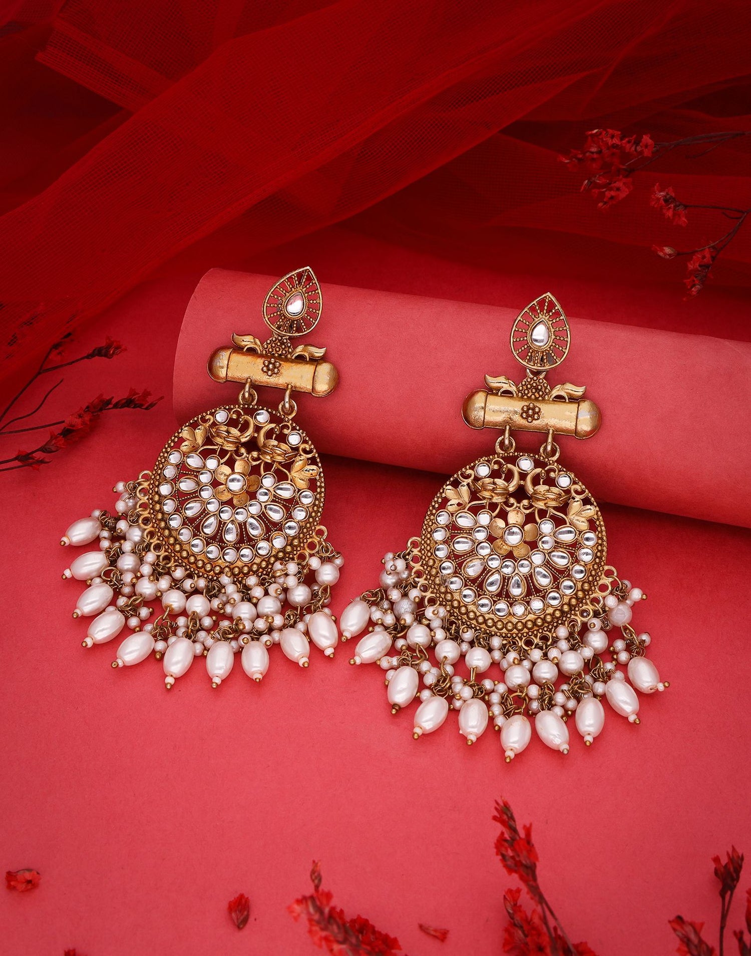 White Mendi Gold Polish Dangle Earring