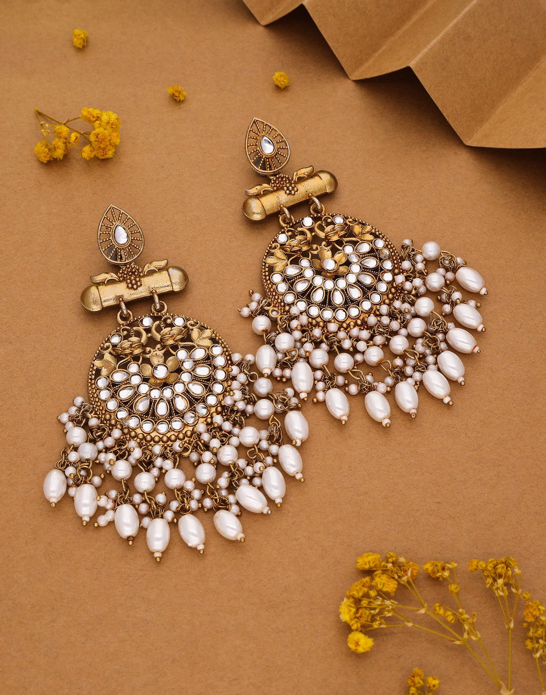 White Mendi Gold Polish Dangle Earring