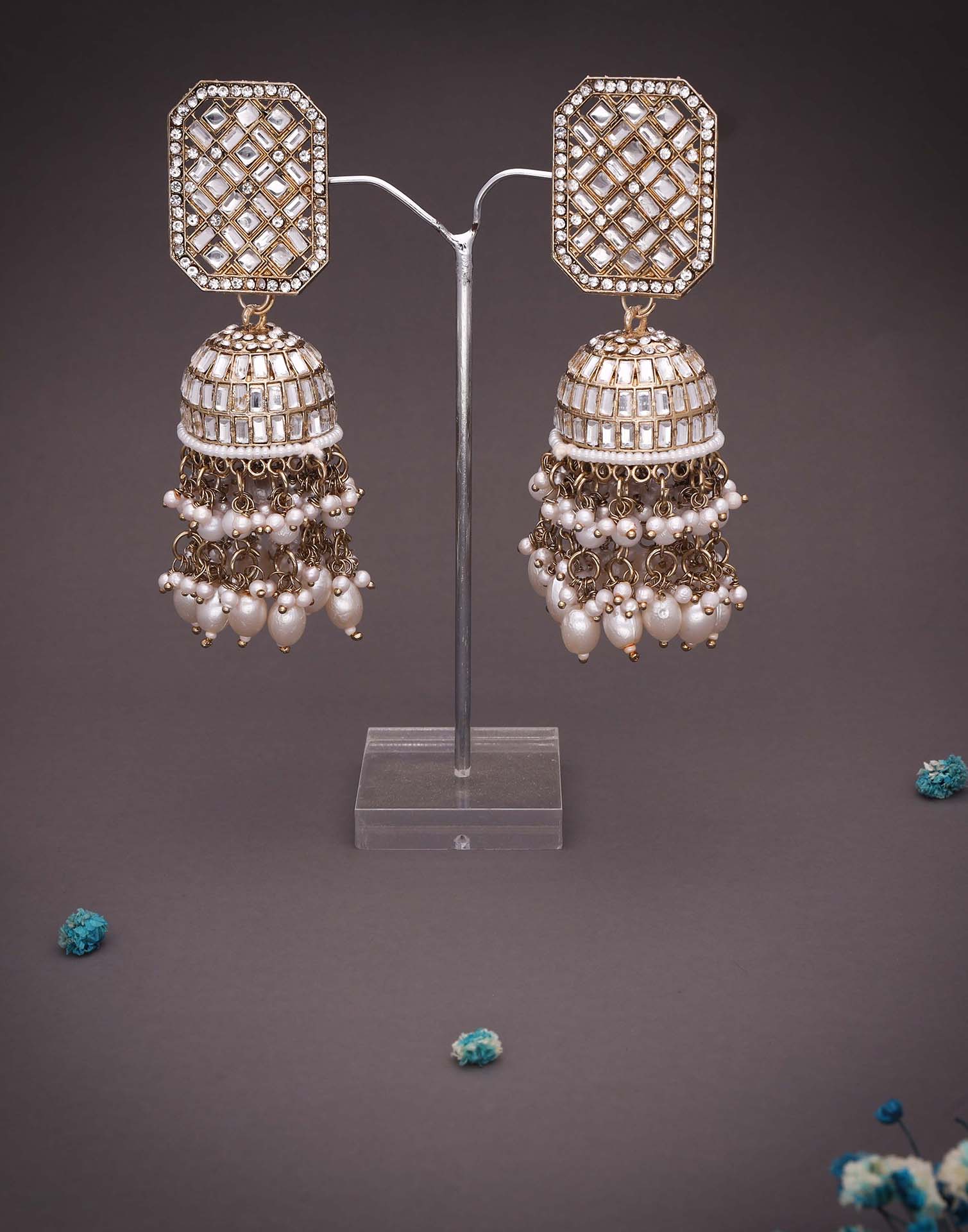 White Gold Polish Jhumka Earring