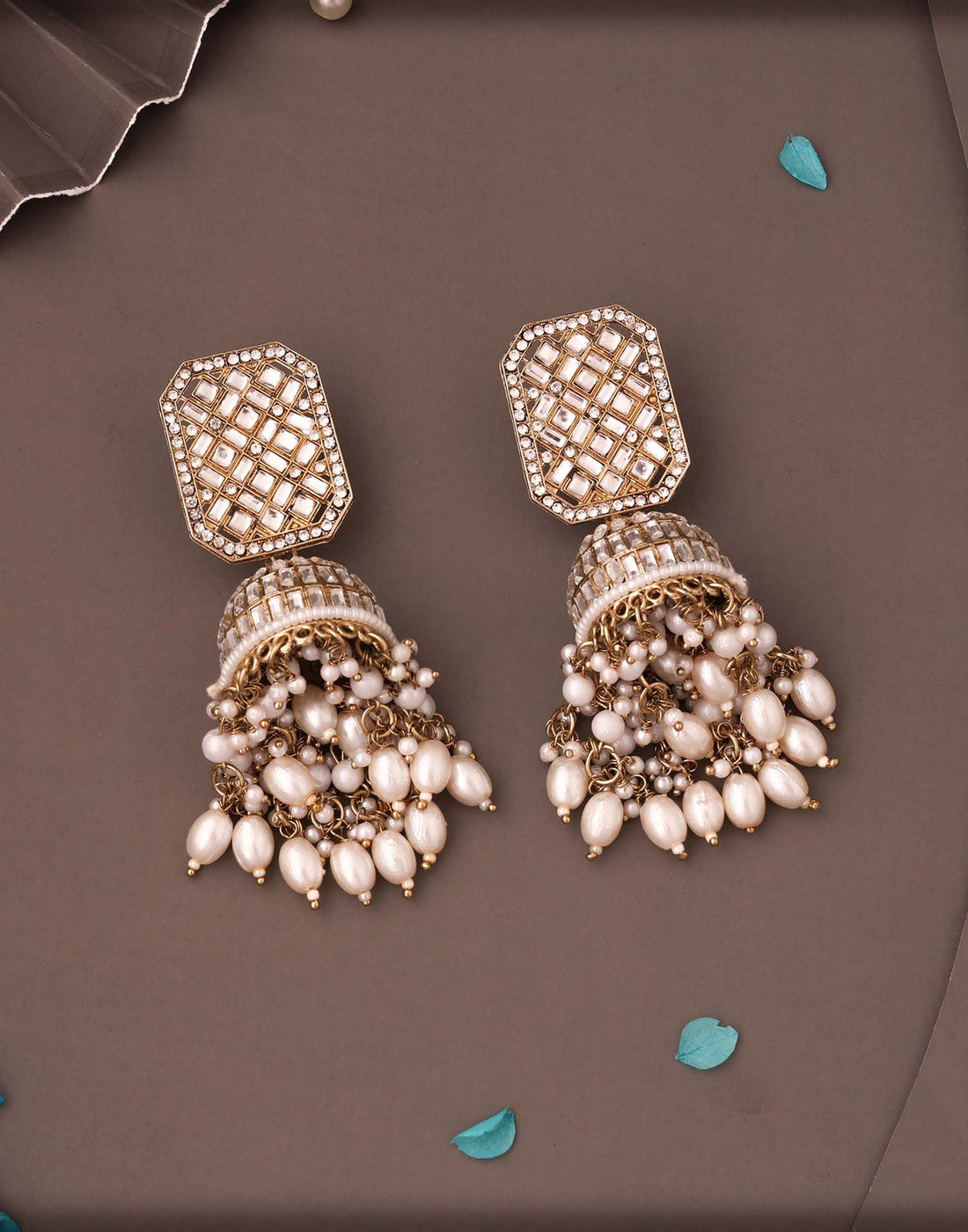 White Gold Polish Jhumka Earring