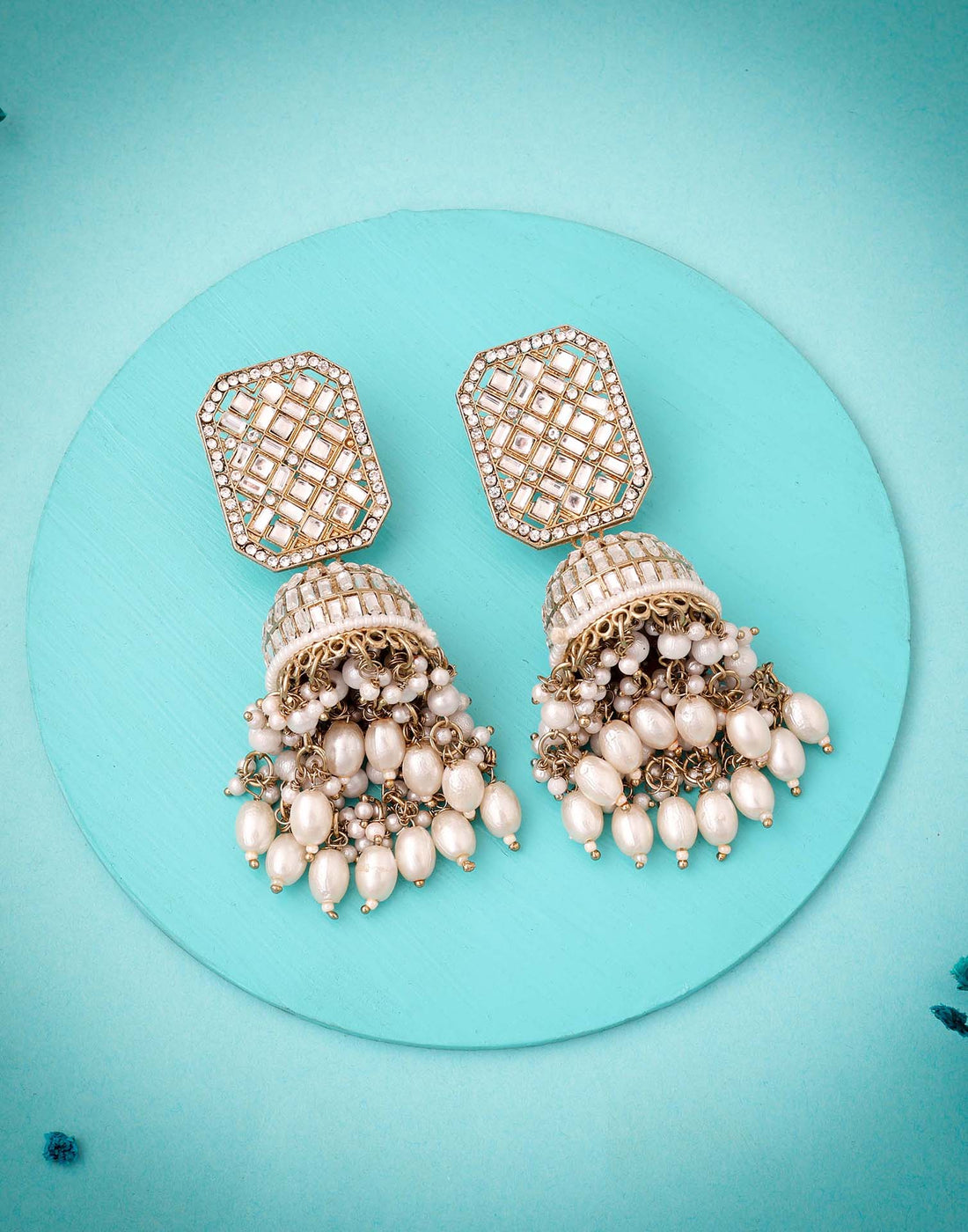 White Gold Polish Jhumka Earring