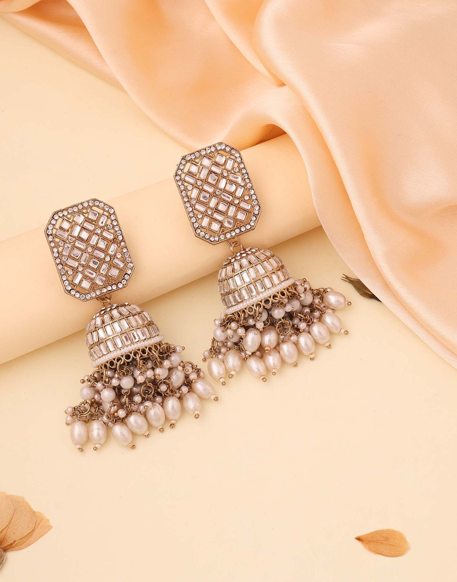 White Gold Polish Jhumka Earring