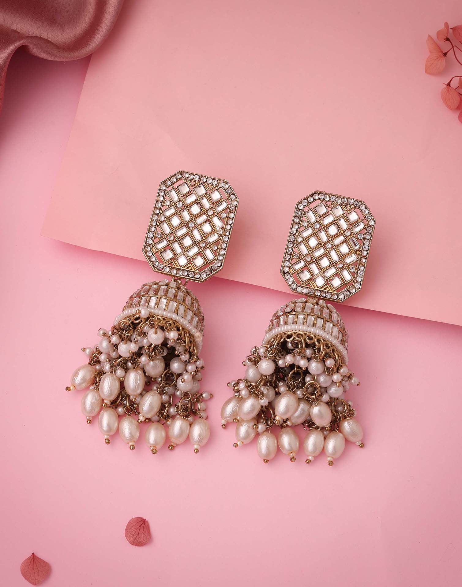 White Gold Polish Jhumka Earring