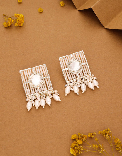 White Gold Polish Drop Earring