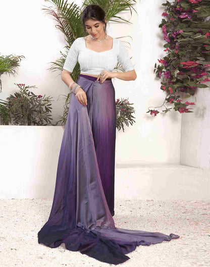 Ready To Wear Deep Purple Georgette Plain Saree