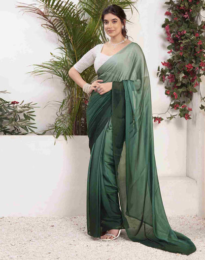 Ready To Wear Dark Green Georgette Plain Saree