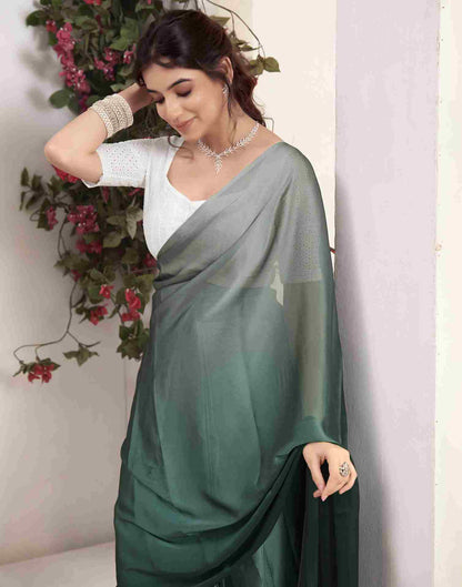 Ready To Wear Dark Green Georgette Plain Saree