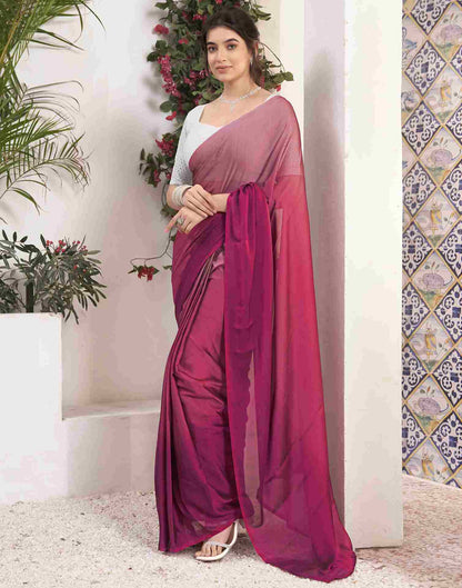 Ready To Wear Magenta Georgette Plain Saree