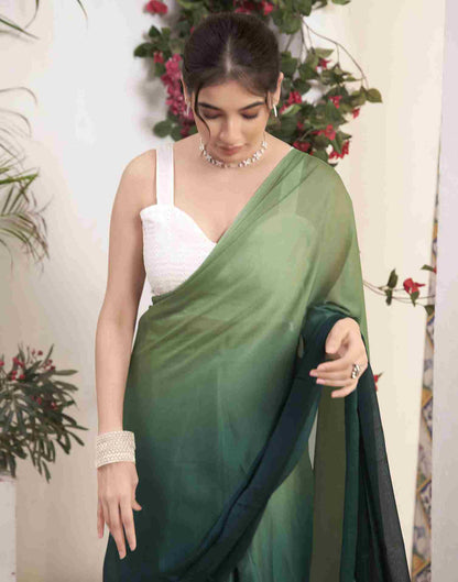 Ready To Wear Dark Green Georgette Plain Saree