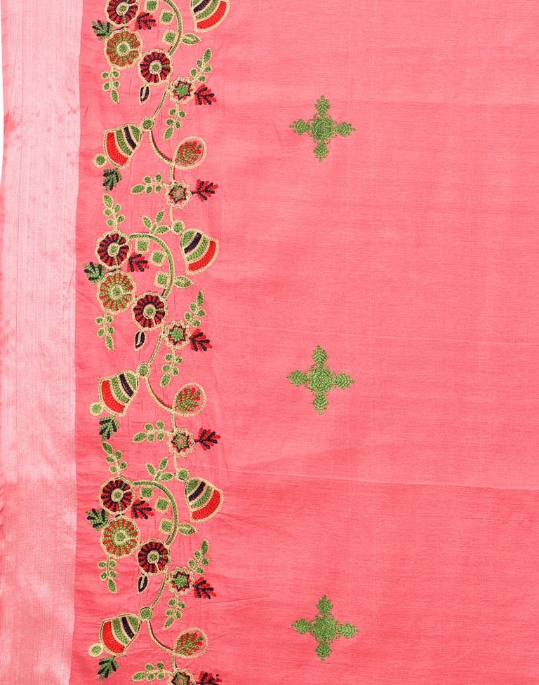 Rose Pink Cotton Embroidery d Saree | Sudathi