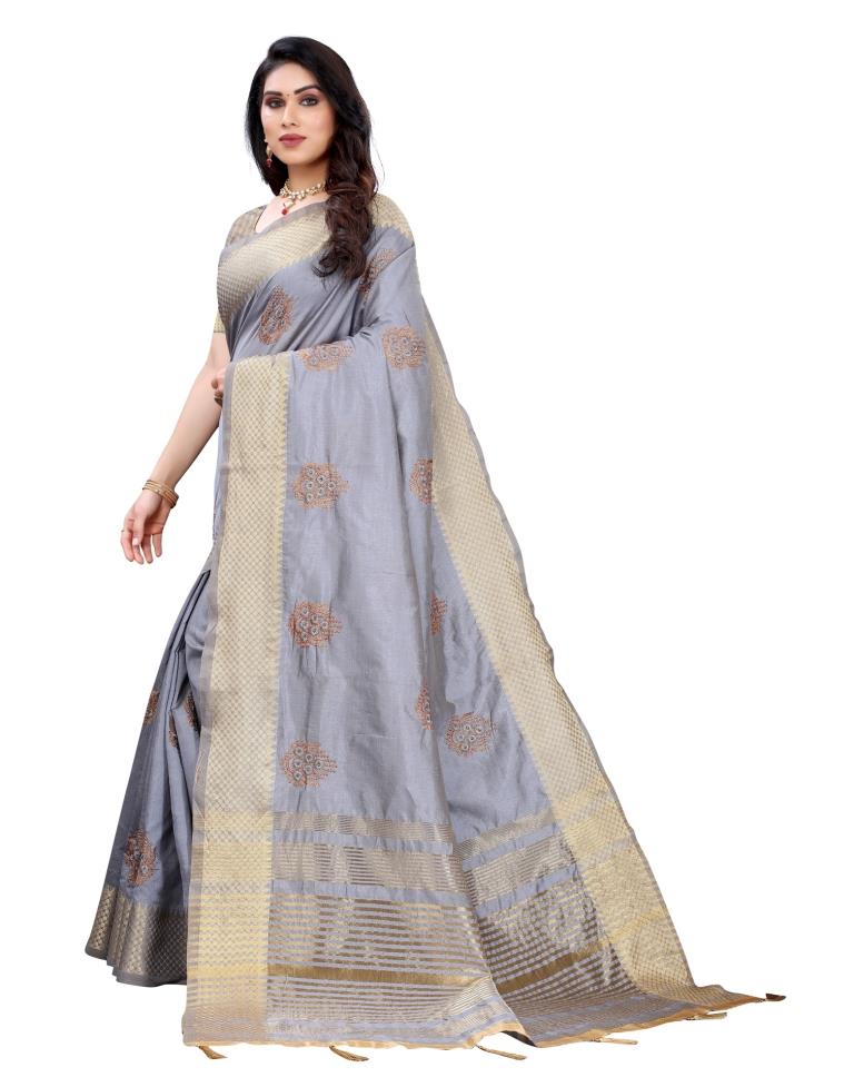 Slate Grey Embroidered Silk Saree | Sudathi