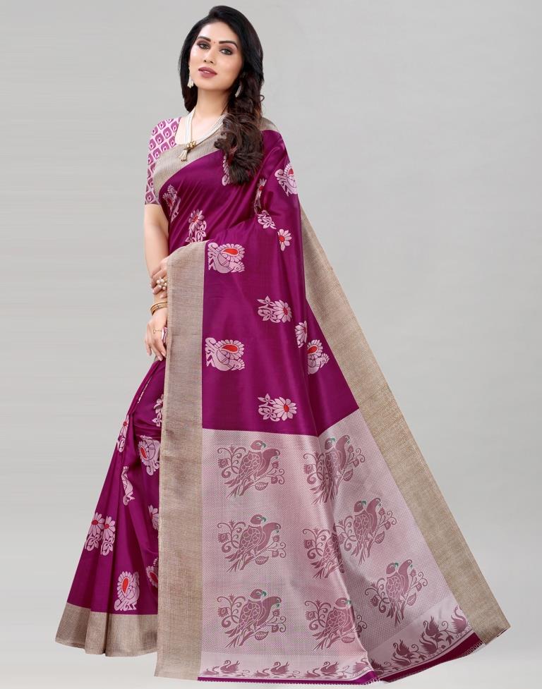Wine Silk Printed Saree | Sudathi
