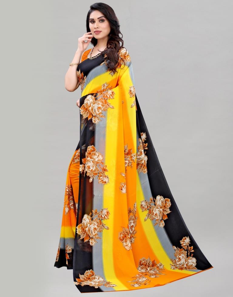 Orange Printed Saree | Sudathi