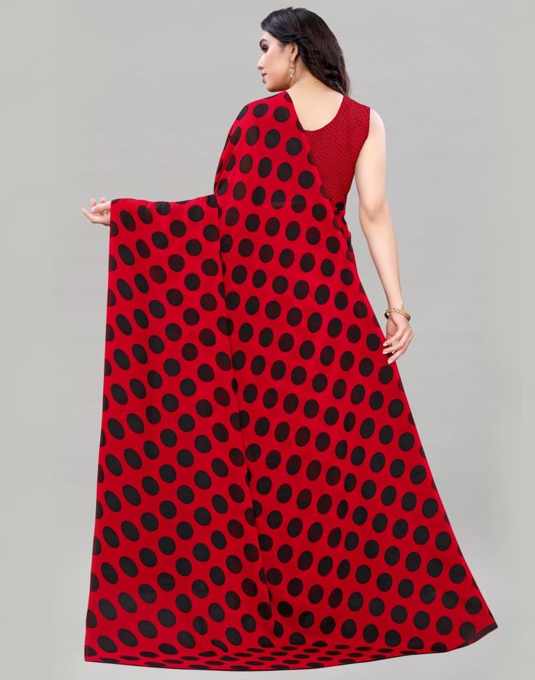 Red Polka Printed Saree | Sudathi