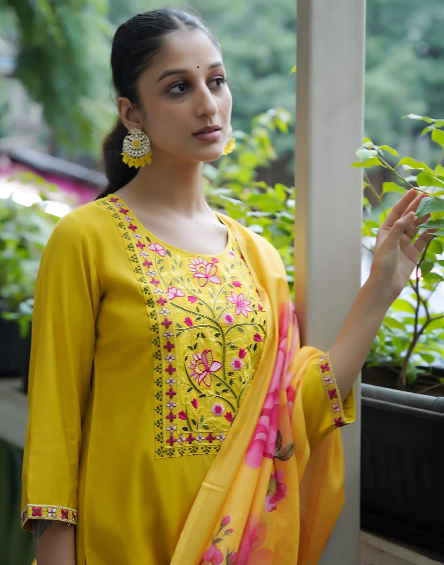 Yellow Silk Embroidery Straight Kurta Set With Dupatta