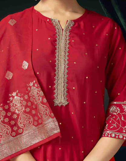 Red Cotton Sequence Straight Kurta Set with Dupatta