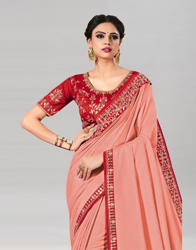 Peach Embroidered Silk Saree | Sudathi