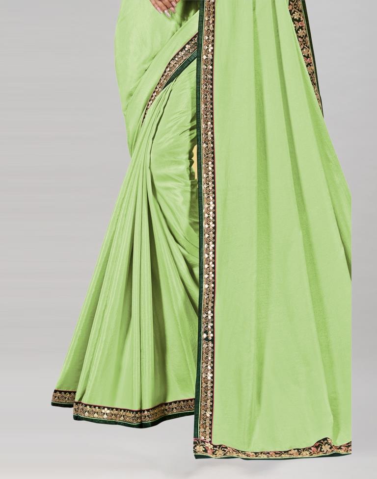 Pista Green Embroidered Silk Saree | Sudathi